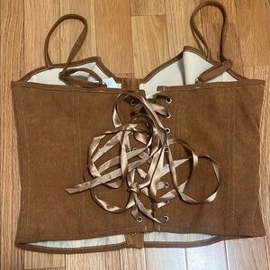 Brown Lace-Up Corset Top